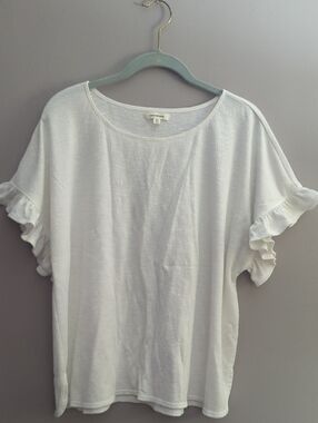 Max Studio White Ruffle Sleeve Tee